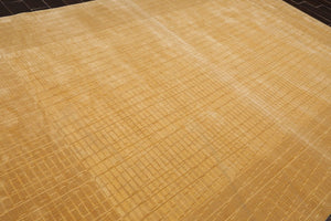 7'9" x 11' Contemporary Wool & Art Silk Modern Area Rug Tan & Beige - Oriental Rug Of Houston