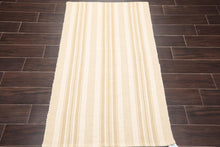 3' x 5' Hand Woven Dhurry Kilim Flatweave Wool Stripes Oriental Area Rug Beige