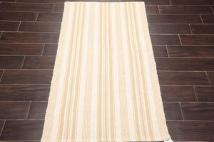 3' x 5' Hand Woven Dhurry Kilim Flatweave Wool Stripes Oriental Area Rug Beige - Oriental Rug Of Houston