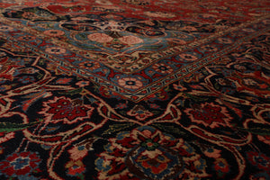 12' 5''x17' 2'' Palace Orange, Midnight Blue Hand Knotted 100% Wool Kashan Traditional Oriental Area Rug Burnt