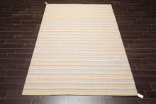 6'8'' x 9'11'' Hand Knotted Wool Designer Stripes Flat Weave Area Rug Beige - Oriental Rug Of Houston