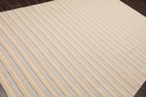 6'8'' x 9'11'' Hand Knotted Wool Designer Stripes Flat Weave Area Rug Beige