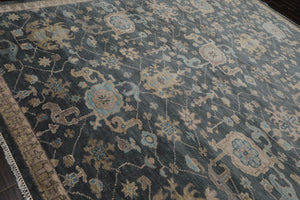 Muted Hand Knotted Wool Traditional Herizz Oriental Area Rug Slate 9’ x 12’1” - Oriental Rug Of Houston