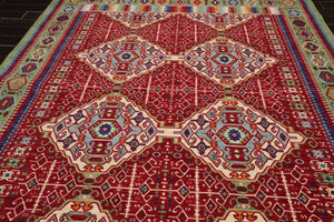 8'1" x 11'3" Medallion 100% Wool Area Rug Red Made in USA - Oriental Rug Of Houston