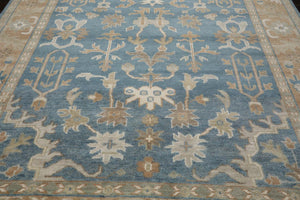 8’11" x 11’11”Muted Hand Knotted Wool Traditional Indo Herizz Area Rug Blue - Oriental Rug Of Houston