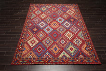 8 x 11 Geometric Panel Style Wool Area Rug Red Made in USA - Oriental Rug Of Houston