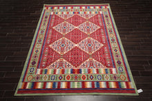 8' x 11' Geometric Traditional Wool Area Rug Red Made in USA - Oriental Rug Of Houston