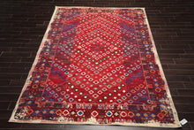 8 x 11 Boho Chic 100% Wool Area Rug Red Made in USA - Oriental Rug Of Houston