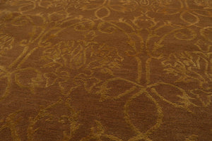 5’11" x 9’2” Hand Knotted Wool Transitional Tibetan Area Rug Tone on Tone Gold - Oriental Rug Of Houston
