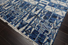 LoomBloom 8x10 Blue, Gray Hand Knotted Tibetan 100% Wool Art Deco Oriental Area Rug