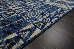 LoomBloom 8x10 Blue, Gray Hand Knotted Tibetan 100% Wool Art Deco Oriental Area Rug