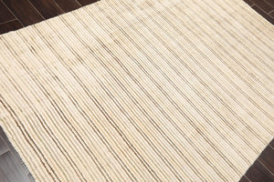 5' x 7'4'' Handmade 100% Wool Designer Stripes Modern Oriental Area Rug Beige