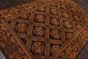 5'9'' x 8'7" Hand Knotted Tibetan 100% Wool Pictorial Area Rug Charcoal Brown - Oriental Rug Of Houston