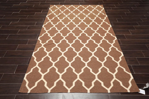 5'1'' x 8'1'' Hand Woven Dhurry Kilim Flatweave Wool Hip Designer Area Rug Brown - Oriental Rug Of Houston