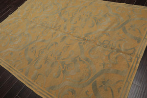 French Aubusson Savonnerie Hand Knotted Wool Area Rug Gold 6’x8’9” - Oriental Rug Of Houston