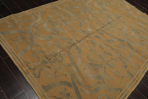 French Aubusson Savonnerie Hand Knotted Wool Area Rug Gold 6’x8’9” - Oriental Rug Of Houston