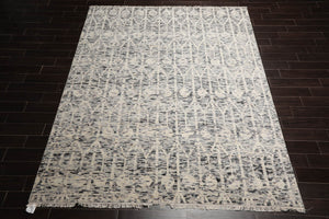LoomBloom 8x10 Ivory, Gray Hand Knotted Oushak 100% Wool Art Deco Oriental Area Rug