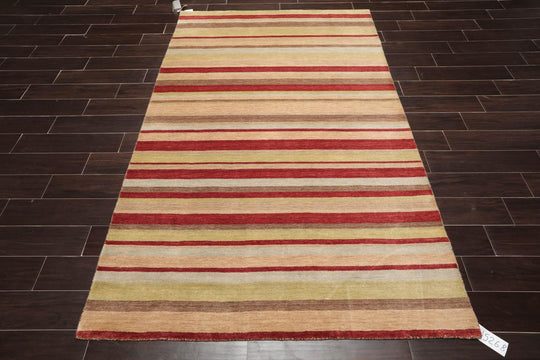 5' x 7'11" Hand Knotted Tibetan Wool Designer Stripes Area Rug Multicolor