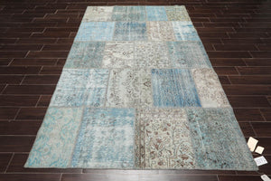 6'x9' Hand Knotted Flat Weave Wool Turkish Patchwork Oriental Area Rug Blue - Oriental Rug Of Houston