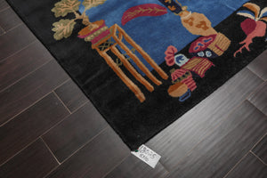Multi Size Hand Tufted Pictorial New Zealand Wool Chinese Art Deco  Oriental Area Rug Blue,Black Color