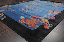 Multi Size Hand Tufted Pictorial New Zealand Wool Chinese Art Deco  Oriental Area Rug Blue,Black Color
