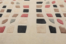 2'7' x 5' Hand Knotted Tibetan 100% Wool Graphic Modern Oriental Area Rug Cream