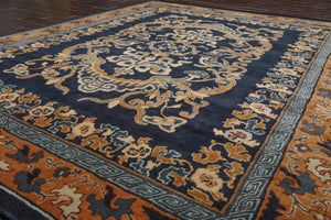 Multi Size Hand Tufted Patterned New Zealand Wool Chinese Art Deco  Oriental Area Rug Blue,Caramel Color