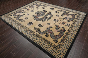 Multi Size Hand Tufted Pictorial New Zealand Wool Chinese Art Deco Traditional  Oriental Area Rug Beige,Black Color