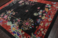 Multi Size Hand Tufted Floral New Zealand Wool Chinese Art Deco  Oriental Area Rug Black,Teracotta Color