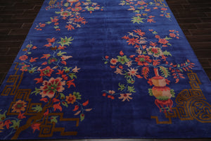 Multi Size Hand Tufted Floral New Zealand Wool Chinese Art Deco  Oriental Area Rug Royal Blue,Orange Color