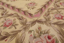 French Aubusson Hand Woven Wool Flatweave Area Rug Ivory 9’ x 12’ - Oriental Rug Of Houston