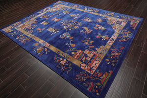 Multi Size Hand Tufted Pictorial New Zealand Wool Chinese Art Deco Oriental Area Rug Royal Blue,Moss Color