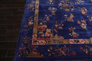 Multi Size Hand Tufted Pictorial New Zealand Wool Chinese Art Deco Oriental Area Rug Royal Blue,Moss Color