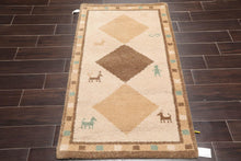 3' x 5' Hand Knotted 100% Wool Gabbeh Modern Plush Pile Area Rug Beige - Oriental Rug Of Houston