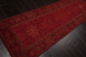 Runner 3’x10’ Hand Woven Wool French Aubusson Flatweave Area Rug Burgundy - Oriental Rug Of Houston