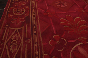 Runner 3’x10’ Hand Woven Wool French Aubusson Flatweave Area Rug Burgundy - Oriental Rug Of Houston