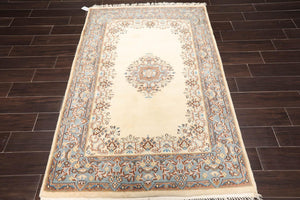 4'2'' x 6'3'' Hand Knotted 100% Wool Kerman Traditional Oriental Area Rug Cream - Oriental Rug Of Houston