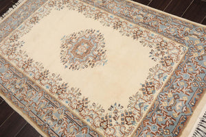 4'2'' x 6'3'' Hand Knotted 100% Wool Kerman Traditional Oriental Area Rug Cream - Oriental Rug Of Houston