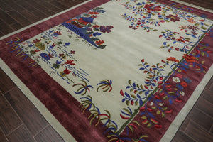 Multi Size Hand Tufted Pictorial New Zealand Wool Chinese Art Deco  Oriental Area Rug Mint,Plum Color