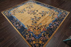 Multi Size Hand Tufted Pictorial New Zealand Wool Chinese Art Deco  Oriental Area Rug Muddy Gold,Dark Blue Color