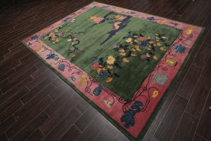 Multi Size Hand Tufted Pictorial New Zealand Wool Chinese Art Deco  Oriental Area Rug Green,Pink Color