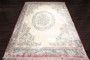 12'2" x 14'7" Hand Knotted 100% Bamboo Silk French Aubusson Savonnerie Area Rug Ivory