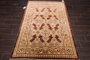 4'3"x6'4" Hand Knotted 250 KPSI Traditional Peshawar Oriental Area Rug Brown - Oriental Rug Of Houston