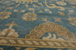 10’1" x 14’6”Muted Turkish Oushak Hand Knotted Wool Traditional Area Rug Blue - Oriental Rug Of Houston