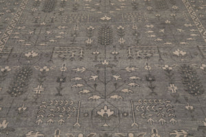 9x12 Hand Knotted All-Over Wool Oushak Traditional  Oriental Area Rug Gray,Beige Color
