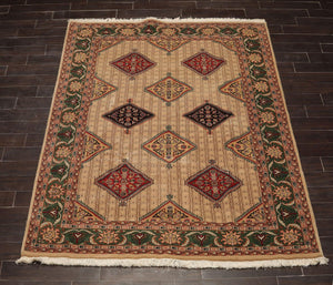6' x 8'10" Hand Knotted Superfine 100% Wool Traditional Oriental Area Rug Beige