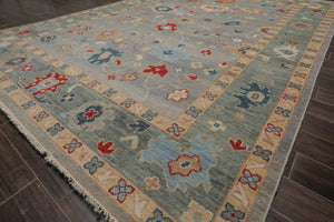 9x12 Hand Knotted All-Over Wool Oushak Arts & Crafts  Oriental Area Rug Slate,Celadon Color
