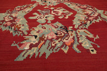 9x12 Hand-Woven Rusty Red Traditional Southwestern Floral Wool Area Rug