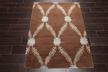3x5 Brown Hand Knotted Tibetan Transitional Trellis Floral Wool & Silk Oriental Area Rug