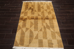 4x6 Gold Hand Knotted Tibetan Contemporary Wool Oriental Area Rug